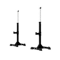 Black and white adjustable Gym Gear Pro Series independent squat stands with sturdy metal construction for weightlifting