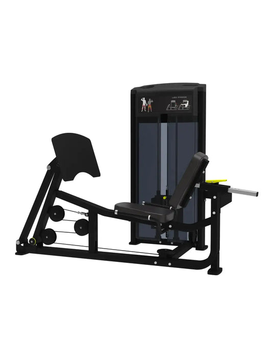 Black gym gear pro series leg extension machine with padded seat and weight stack enclosed in dark panel housing