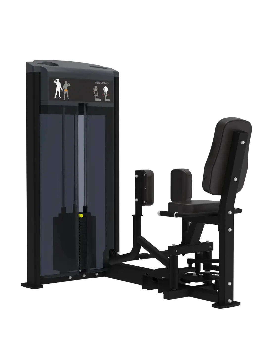 Black metal and plastic Gym Gear Pro Series hip thrust machine with adjustable seat and backrest for outer thigh workouts
