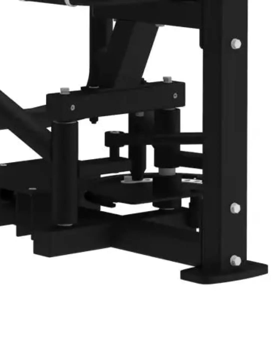 Black metal weight bench frame with silver bolts and adjustable components for Gym Gear Pro Series outer thigh home fitness