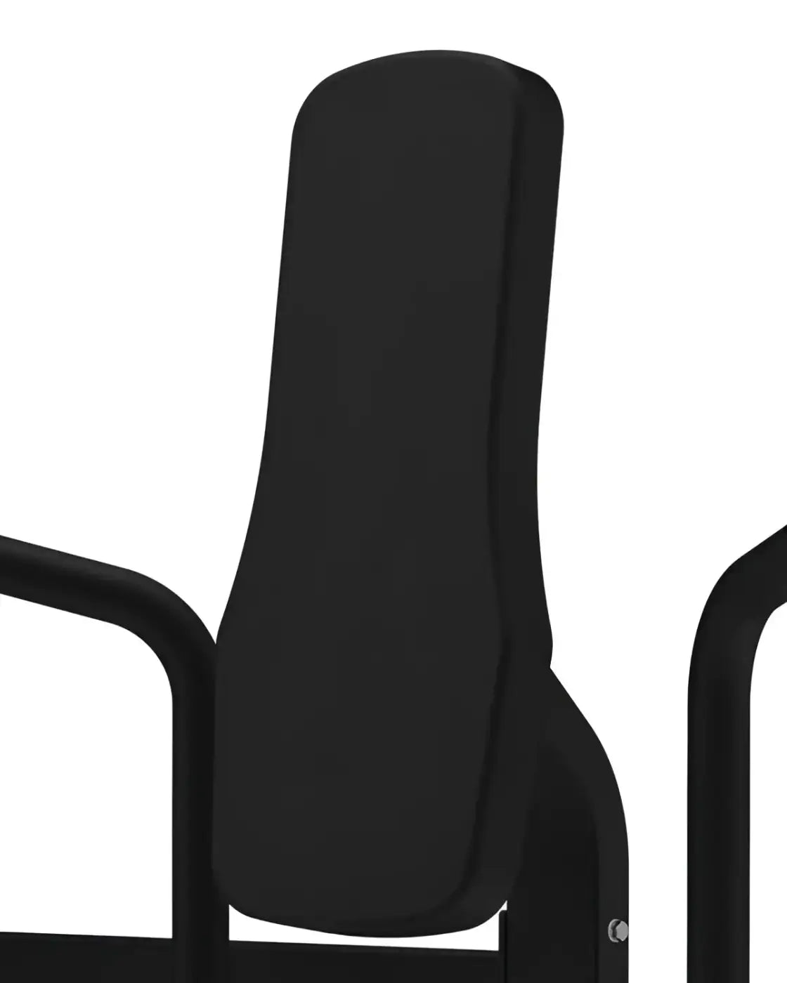 Black padded backrest with smooth curved contours and sleek metallic frame of Gym Gear Pro Series Pec Deck for home fitness