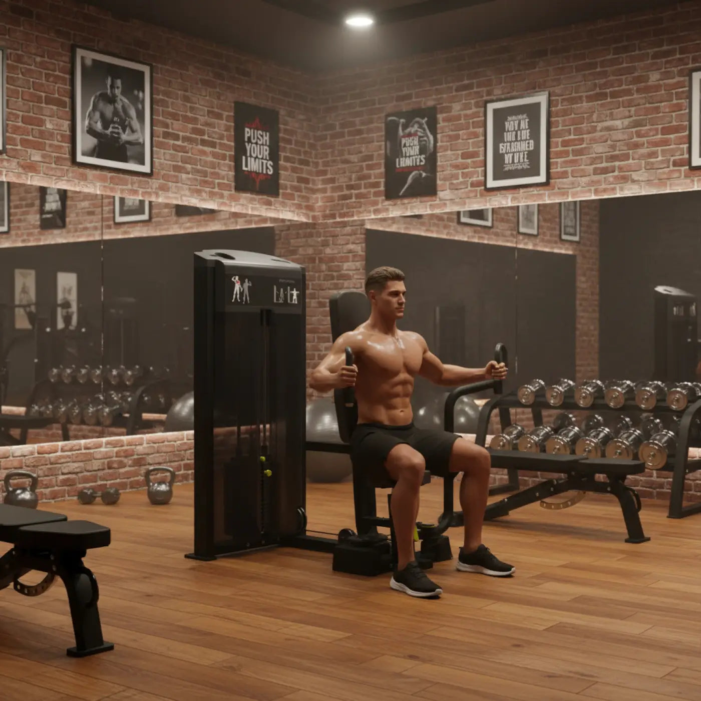 Black cable machine with sleek modern design and sturdy metal frame in gym gear pro series pec deck for home fitness
