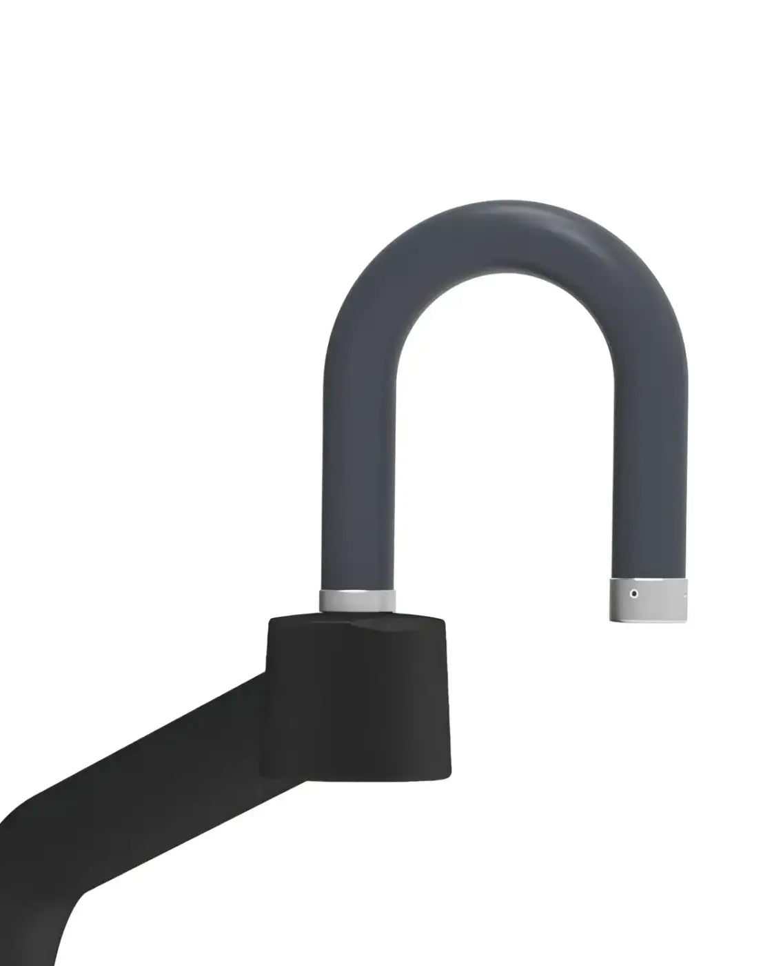 Black and dark gray curved faucet with sleek modern design featured in Gym Gear Pro Series Pec Deck home fitness product