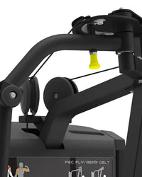 Gym Gear Pro Series black pec fly rear delt machine with bright yellow safety pin for home training use