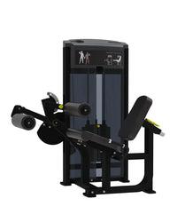 Gym Gear Pro Series seated leg curl machine in black and yellow with sturdy metal frame and adjustable padded rollers for home training