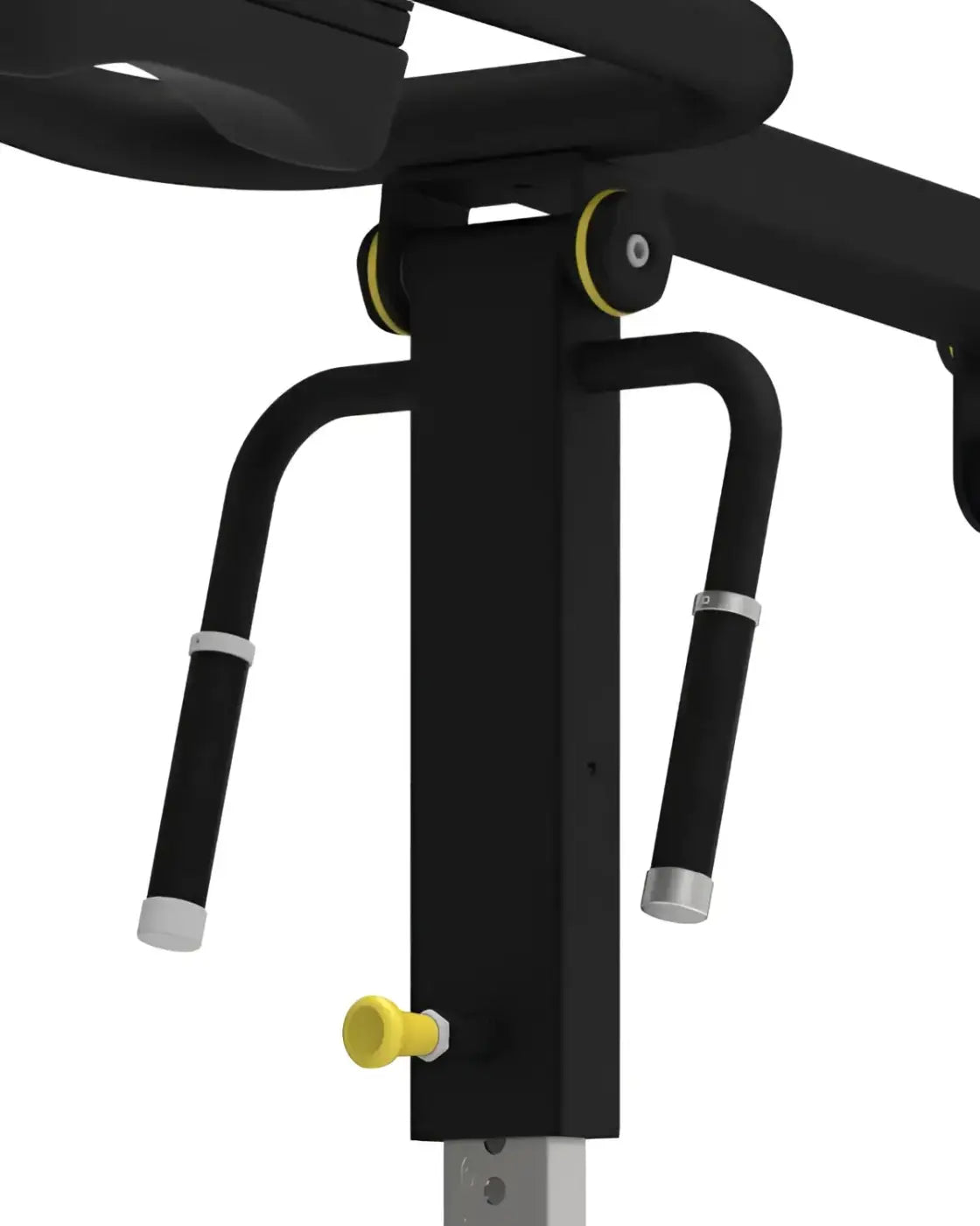 Gym Gear Pro Series standing calf raise machine in black and yellow with padded handles and adjustable resistance for outdoor use