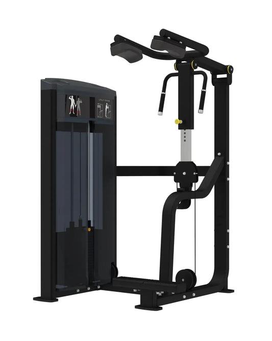 Gym gear pro series standing calf raise machine in black metal with yellow accents and digital display panel uk delivery