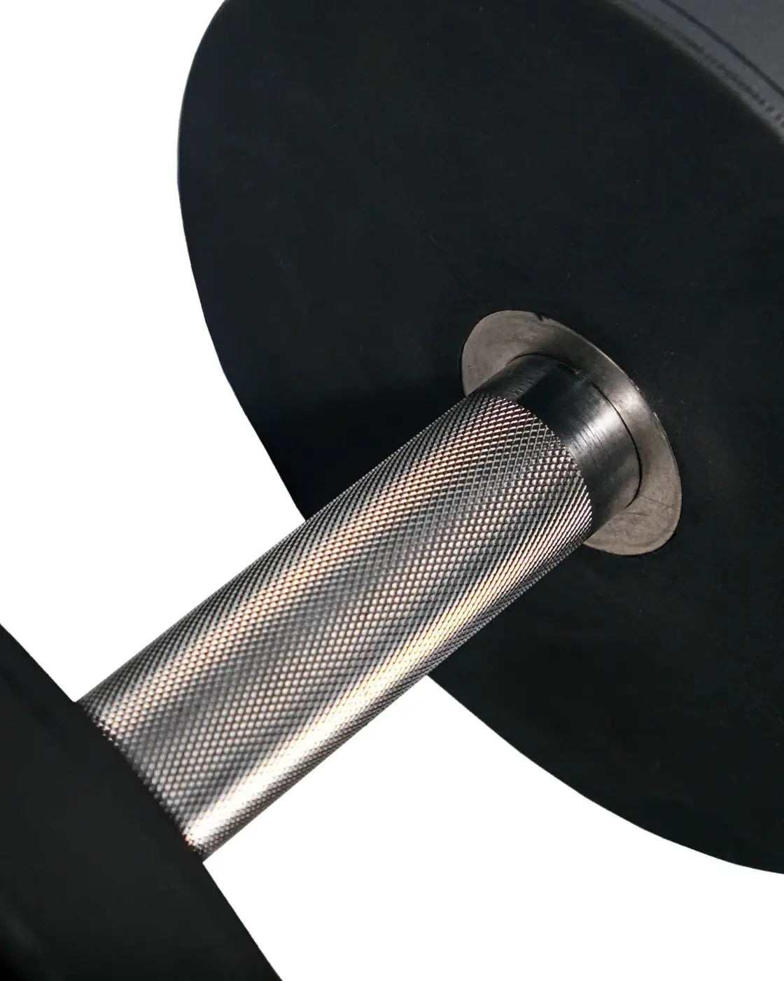 Black rubber-coated gym gear pro urethane dumbbell with textured silver metal handle for uk delivery