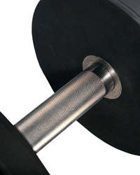 Black rubber-coated gym gear pro urethane dumbbell with textured silver metal handle for uk delivery