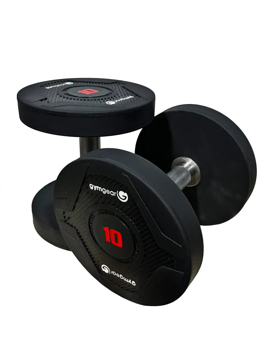Black gym gear pro urethane dumbbells 10 pounds with textured rubber coating and red weight markings uk delivery
