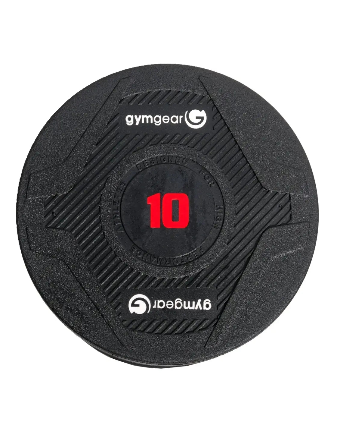 Black gymgear pro urethane 10-pound weight plate with red numerals and textured grip surface for uk delivery