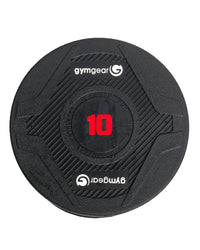 Black gymgear pro urethane 10-pound weight plate with red numerals and textured grip surface for uk delivery