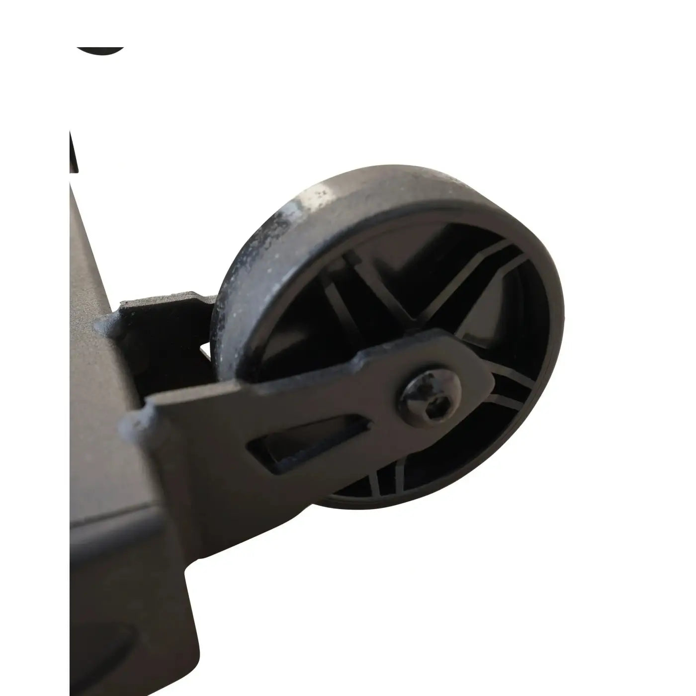 Black plastic caster wheel with ribbed tread and metal axle bracket for gym gear pursuit 2.0 indoor cycling bike uk