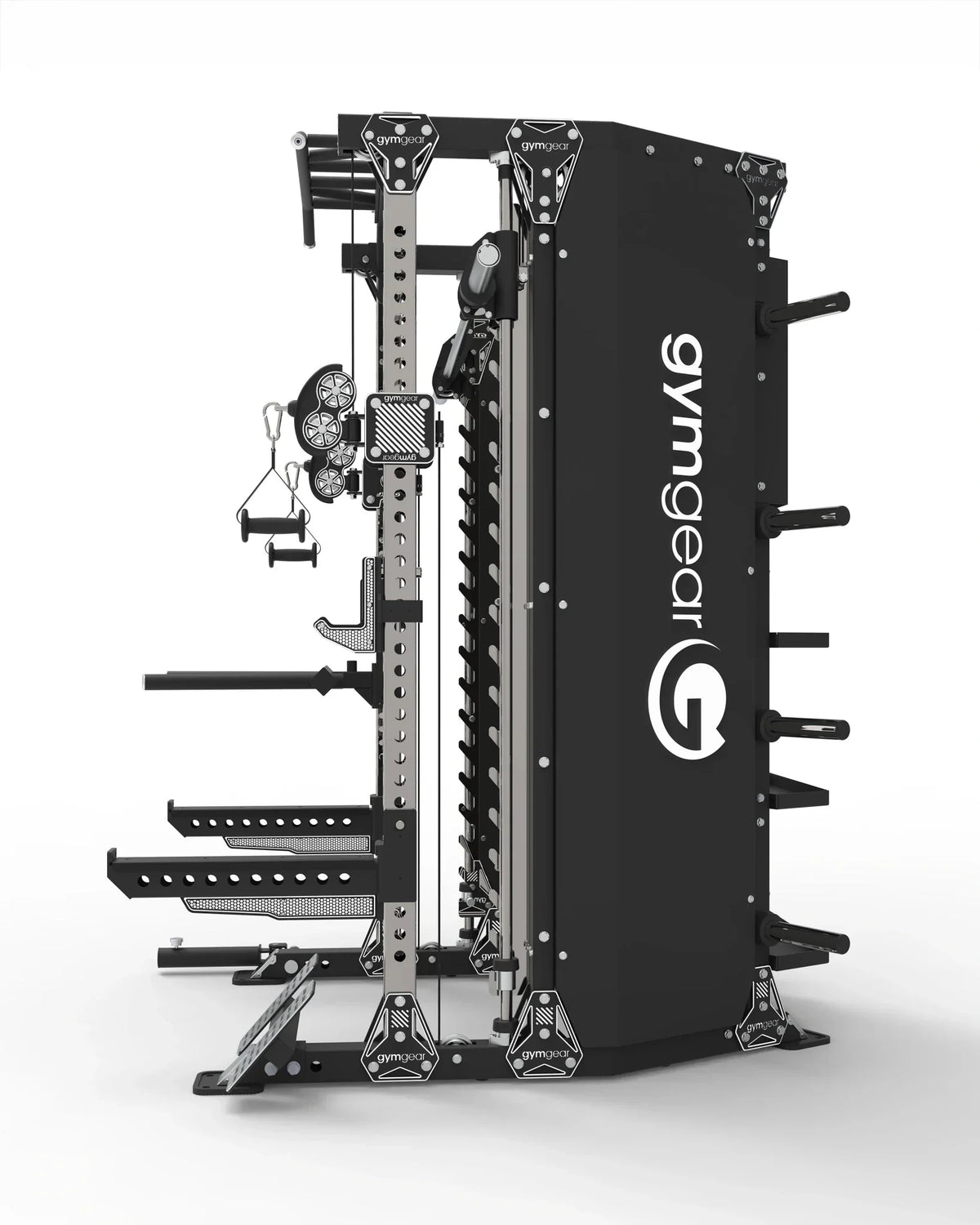 Gym equipment rack with 'gymgear' branding on a white background