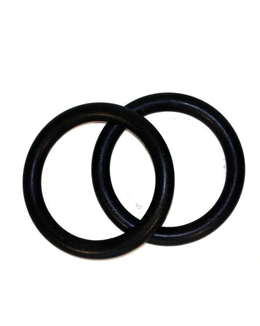 Two black rubber gym rings with a smooth textured surface for home fitness use in a pair set