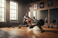 Black Gym Gear Row Max 2.0 rowing machine with sleek modern design and digital display for home gym use in the UK