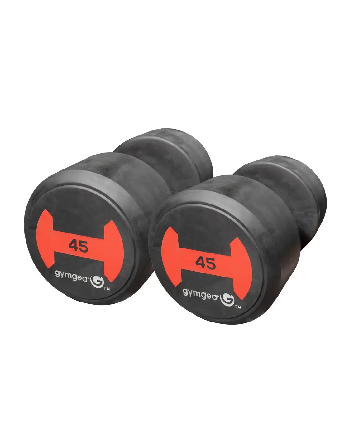 Gym gear rubber dumbbells pair black 45 pound with bold red weight markings and matte finish uk delivery