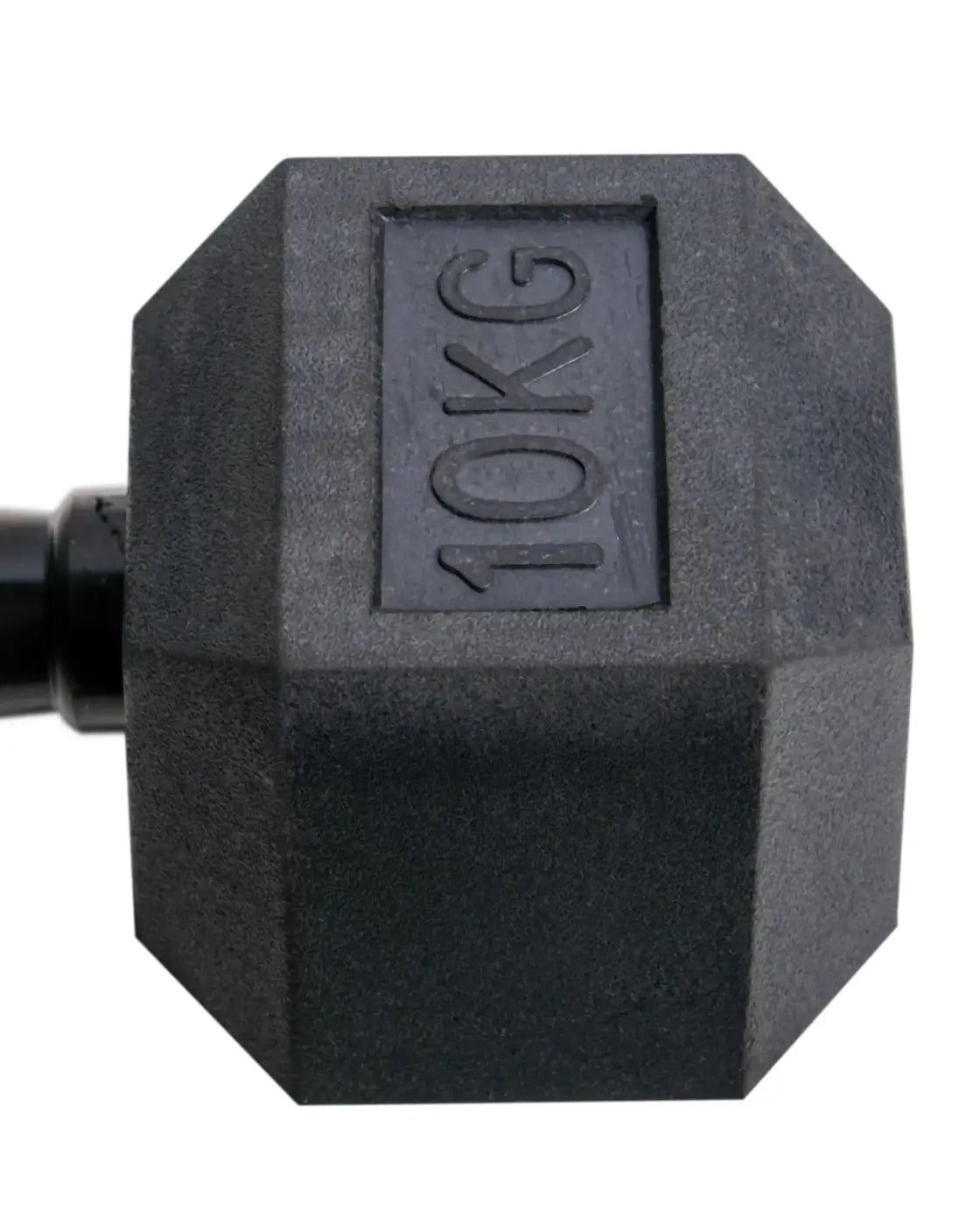 Black rubber hexagonal dumbbell with 10kg engraving and black handles for home gyms gym gear rubber hex dumbbells