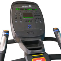 Gym Gear SC8 stair climber treadmill console in black with green digital display and illuminated blue handlebars for home cardio