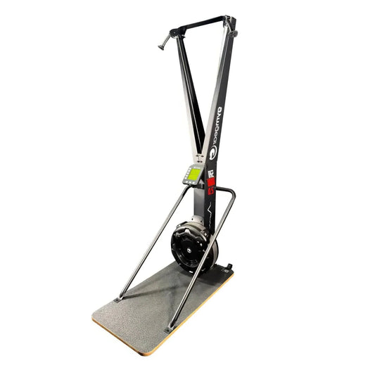 Black and silver Gym Gear Ski Max 2.0 Ski Erg machine with digital display and circular flywheel for home gym use in the uk
