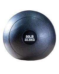 Black 50-pound textured medicine ball from gym gear slam balls for home workout use with white weight label
