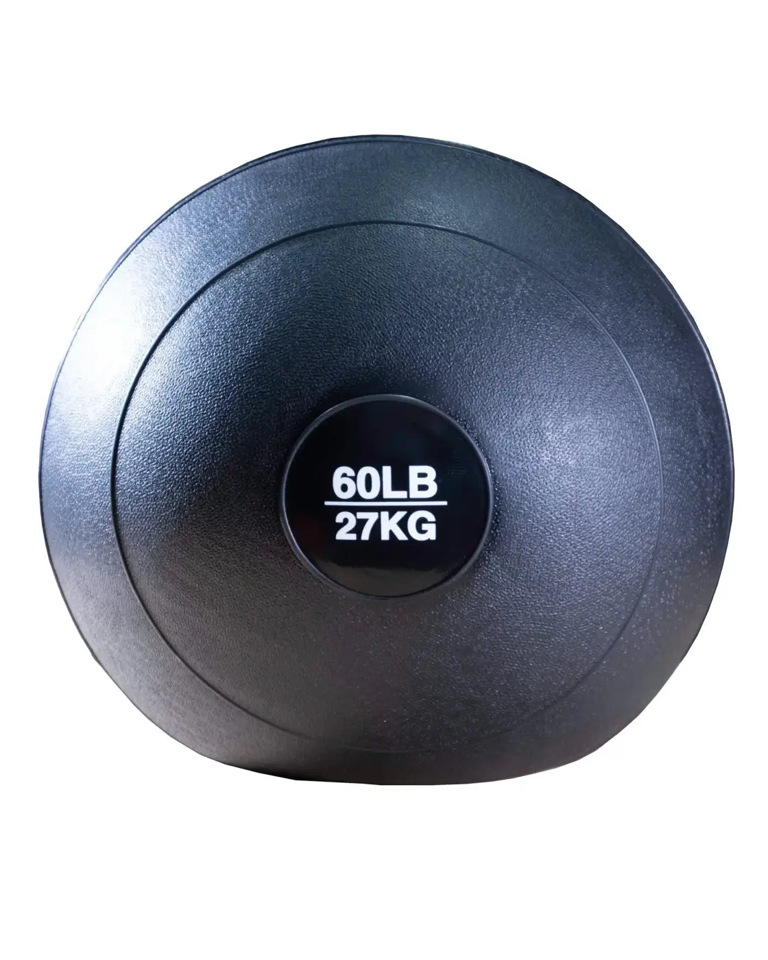 Black 60-pound textured medicine ball with weight label in pounds and kilograms for gym gear slam balls home workout
