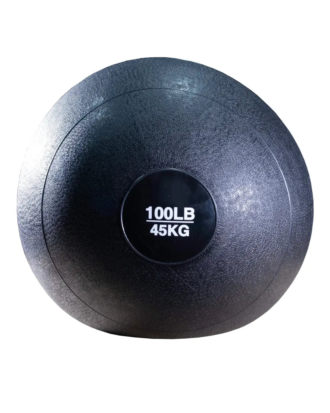Black textured 100lb 45kg medicine ball for gym gear slam balls home workout use with central weight label