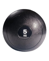 Black 5 kg medicine ball with textured rubber surface and central label for gym gear slam balls home workout use