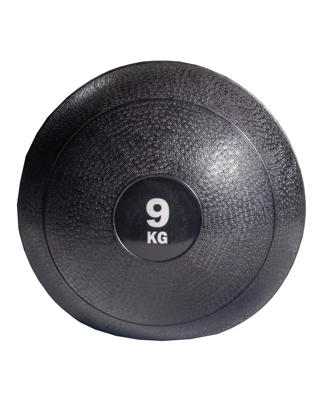 Black textured gym gear slam ball weighing 9 kg for home workout and strength training use