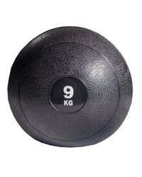 Black textured gym gear slam ball weighing 9 kg for home workout and strength training use