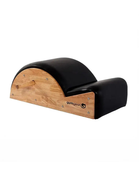 Black padded arch support spine corrector with light wood frame by Gym Gear for home fitness use