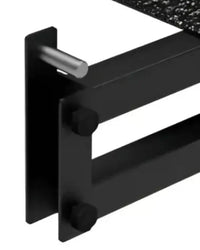 Black metal u-channel rail with silver cylindrical bolt and hexagonal nuts for gym gear step-up platform attachment uk delivery