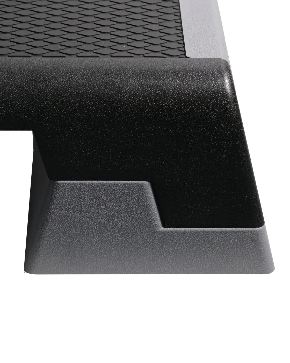 Gym Gear Studio aerobic step black and gray plastic step stool with textured scale pattern for home gym use