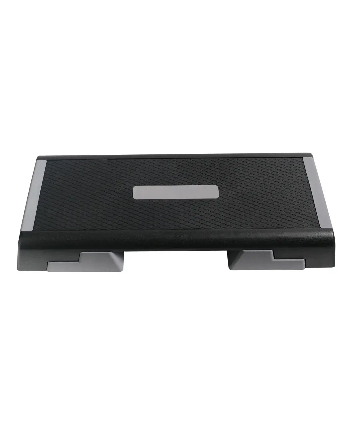 Black and silver gym gear studio aerobic step platform with textured grip surface for home gym workouts