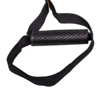 Black textured grip handle with adjustable strap for gym gear suspension trainer designed for home fitness use