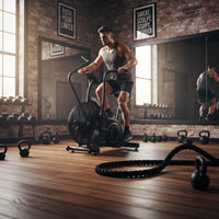 Black gym gear tornado air assault stationary bike with front fan and handlebars for home gym hiit cardio use in uk