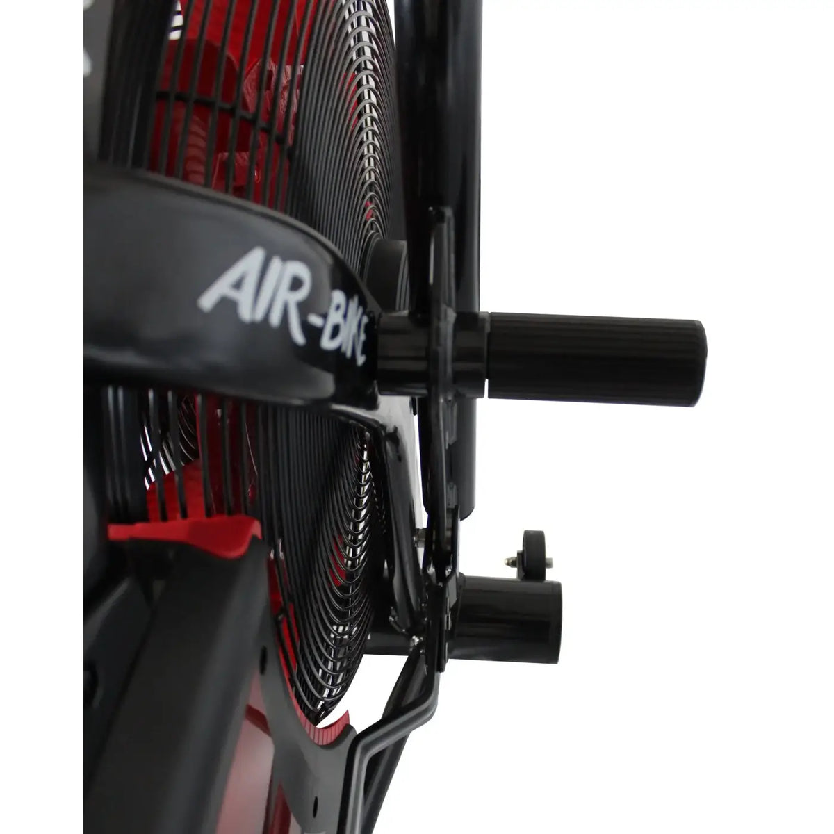 Black and red gym gear tornado air assault bike showing prominent fan blade assembly for home gym hiit cardio uk