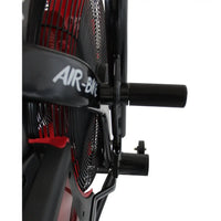 Black and red gym gear tornado air assault bike showing prominent fan blade assembly for home gym hiit cardio uk