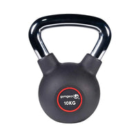 Black 10kg Gym Gear urethane kettlebell with glossy chrome handle and textured rubber coating for UK delivery