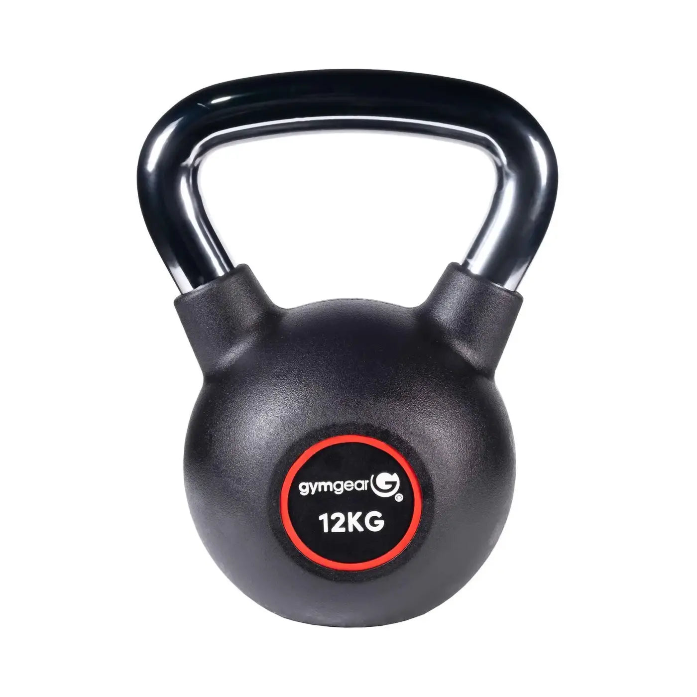 Black 12kg gym gear urethane kettlebell with glossy handle and textured body for uk delivery