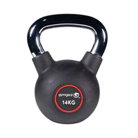 Black 14kg Gym Gear urethane kettlebell with glossy chrome handle and textured rubber coating for UK delivery