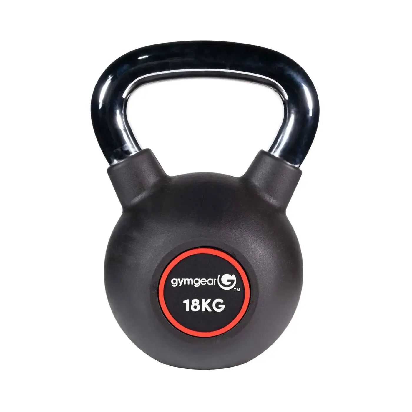 Black 18kg gym gear urethane kettlebell with glossy handle and textured grip for uk delivery fitness training