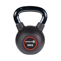 Black 18kg gym gear urethane kettlebell with glossy handle and textured grip for uk delivery fitness training