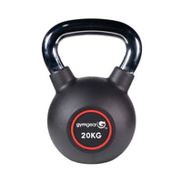 Black 20kg Gym Gear urethane kettlebell with glossy chrome handle and red-bordered brand label for UK delivery