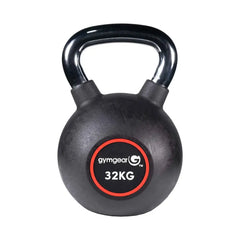 Black gym gear 32kg urethane kettlebell with glossy handle and textured body for uk delivery fitness use