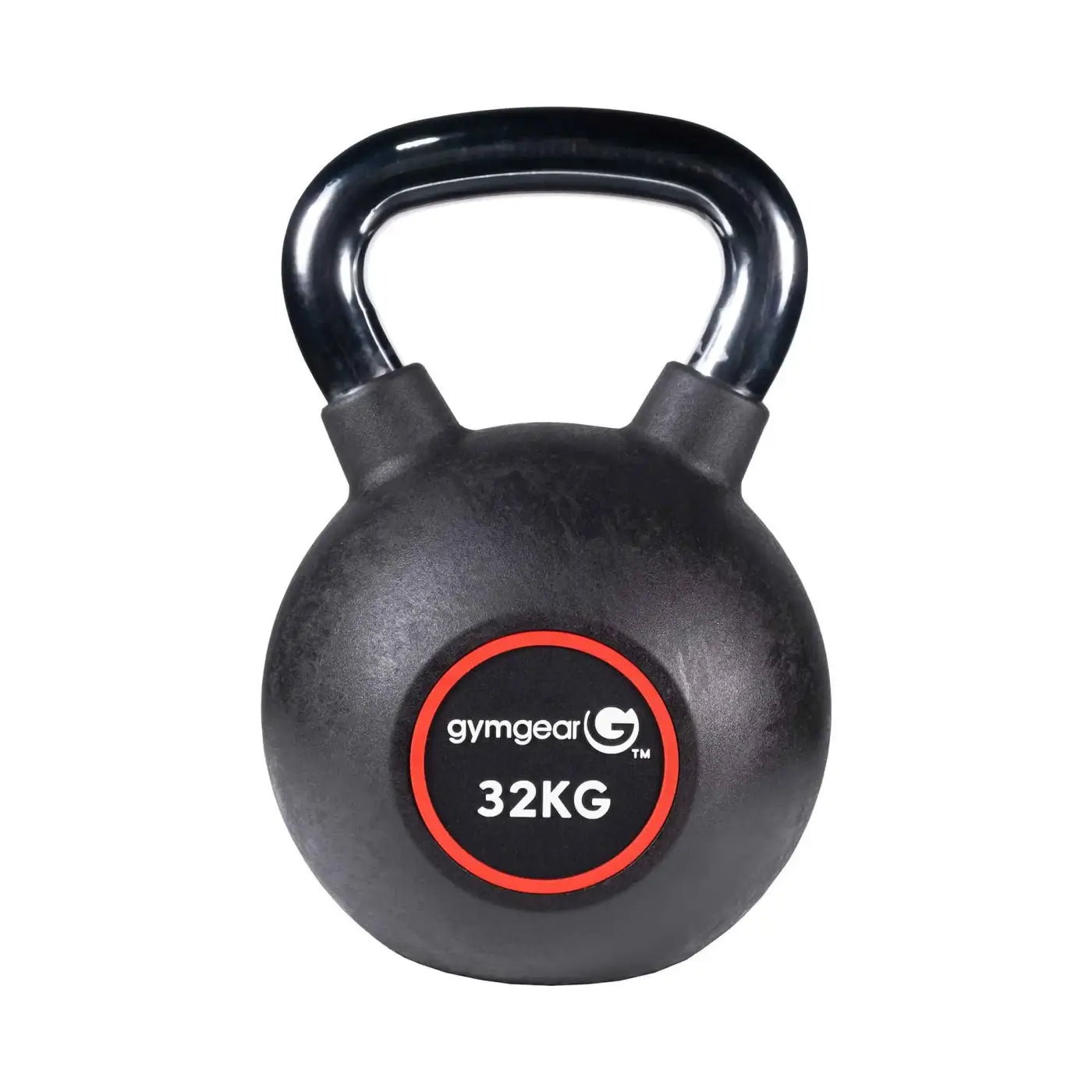 Black gym gear 32kg urethane kettlebell with glossy handle and textured body for uk delivery fitness use