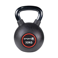 Black gym gear 32kg urethane kettlebell with glossy handle and textured body for uk delivery fitness use