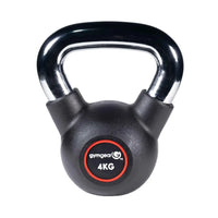 Black gymgear 4kg urethane kettlebell with chrome-finished handle and textured grip for uk delivery