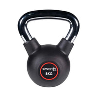 Black gym gear 8kg urethane kettlebell with chrome handle and textured rubber coating for uk delivery