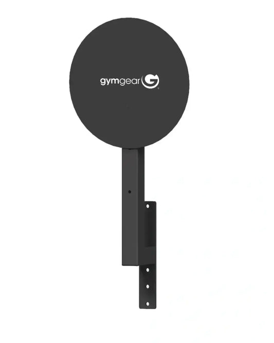 Black circular gym gear wall ball target with sleek minimalist design and sturdy metal wall mount for home fitness use